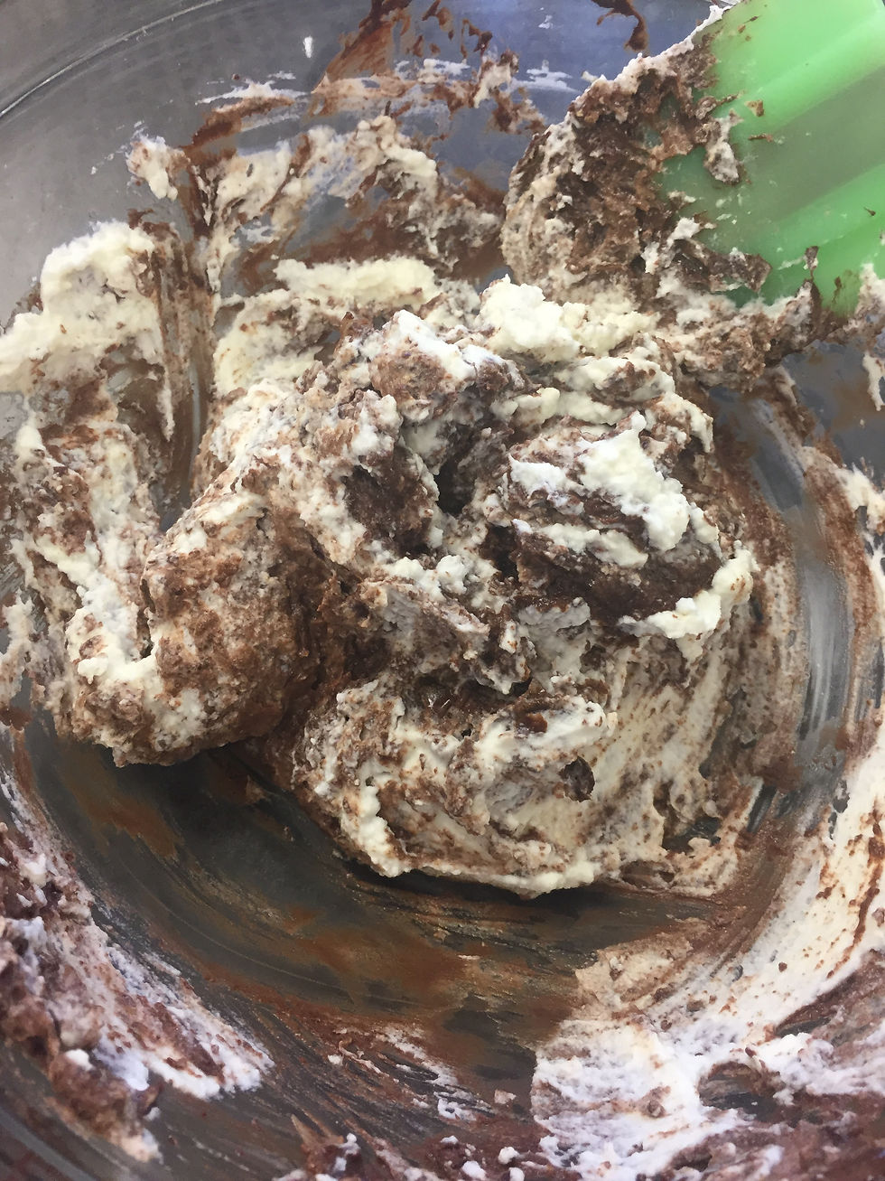 Gelatin, egg mixture, and melted chocolate