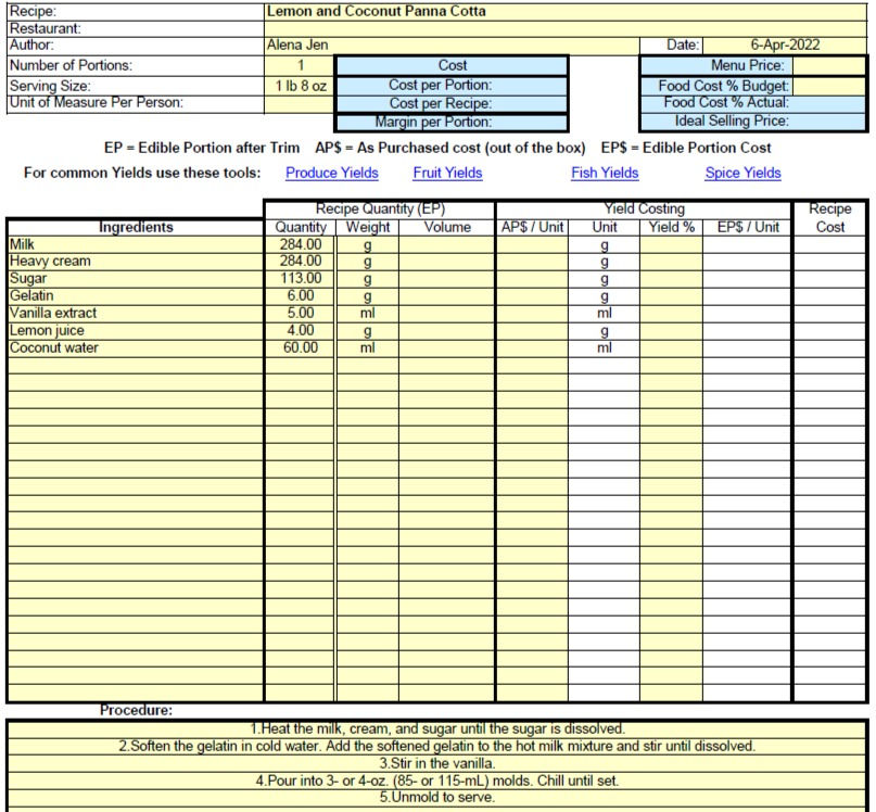 Lemon and Coconut Panna Cotta