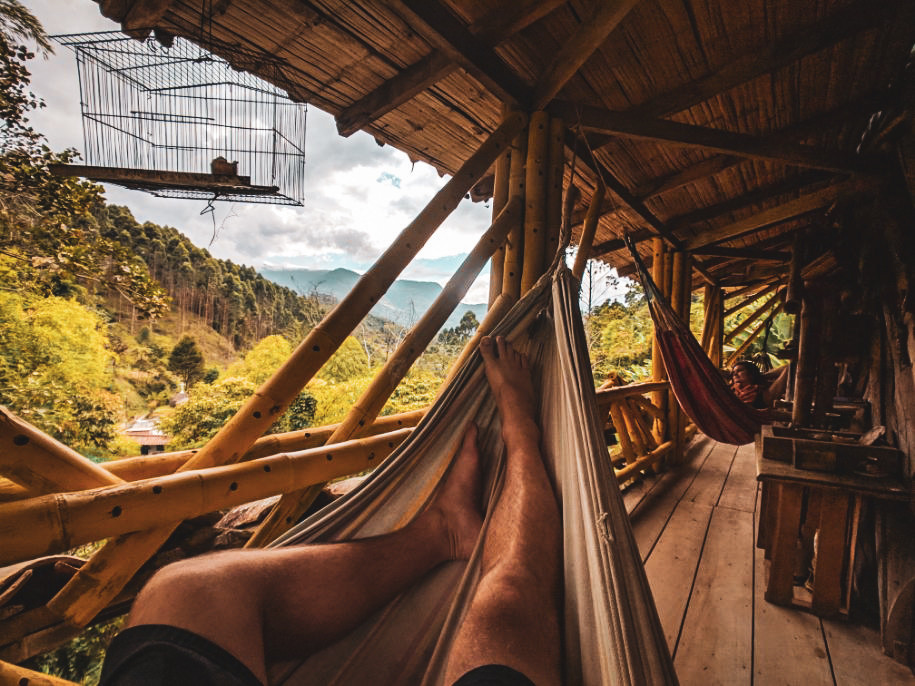 Hanging out in hammocks in the mountains of Jardin, Colombia.