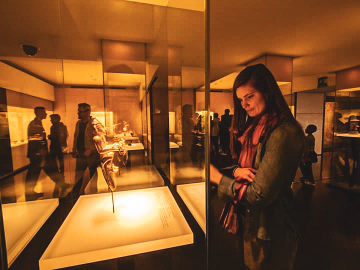 Steph observing a display at El Museo de Oro, The Museum of Gold in Bogota, Colombia.