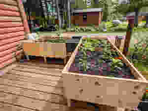 The finished DIY raised garden beds for our tiny home in Petoskey, Michigan.