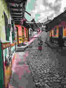 Colorful brick road in Guatapé, Colombia.
