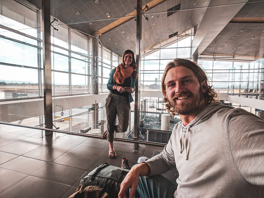 Scott and I getting ready to travel on our next flight.