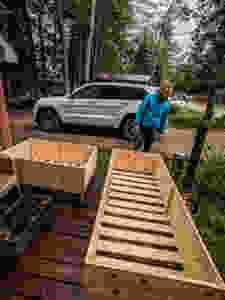 Deciding where to put our DIY raised garden beds made by Steph Castelein at Each Day Slow in Northern Michigan.