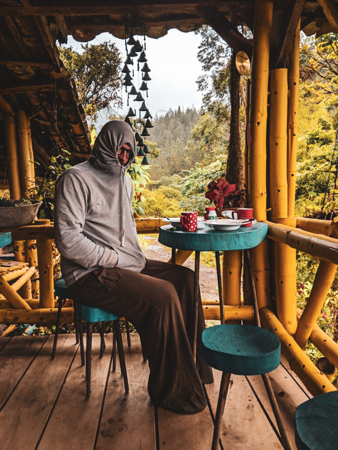 Covered from head to toe because of the mosquitoes in Jardin, Colombia.