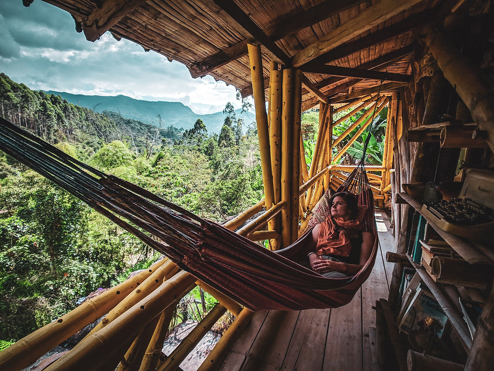 Lying in the hammock overlooking the mountains in Jardin, Colombia.