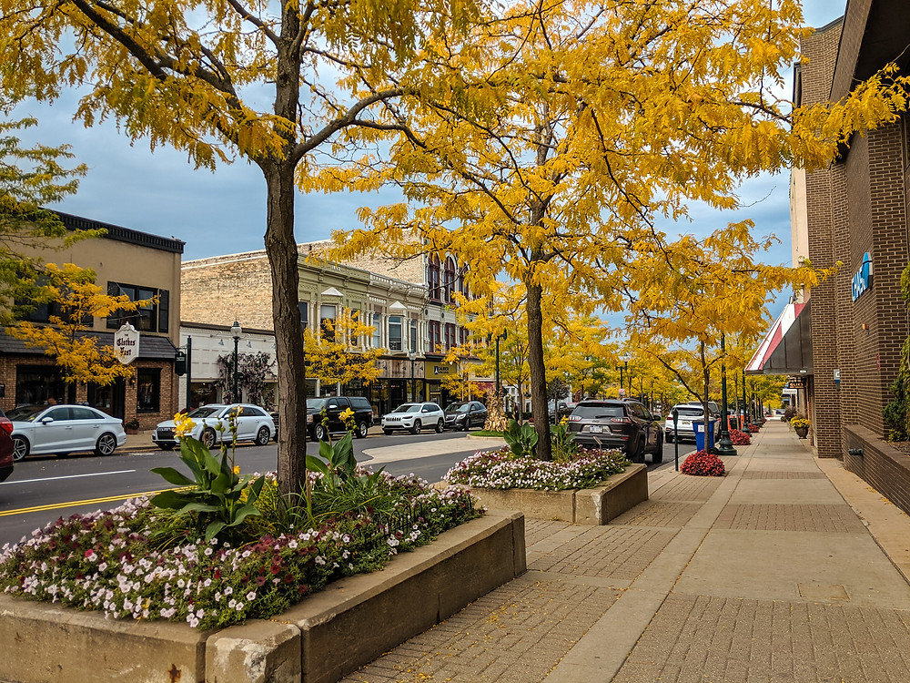 Downtown Petoskey, Michigan in the fall.