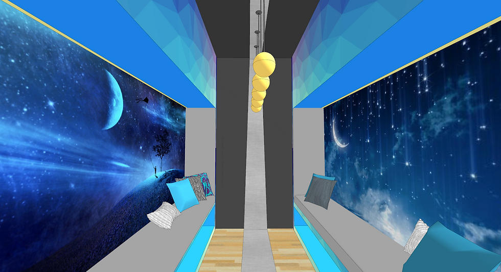 This image contains a nap room built with interactive design elements for its user.