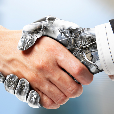 AI in Cybersecurity - Robot Handshake