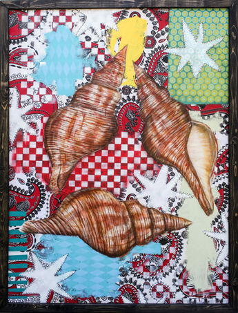 Tickle me pink art show 2013 central bank bahamas dylan rapillard still life shell abstrac