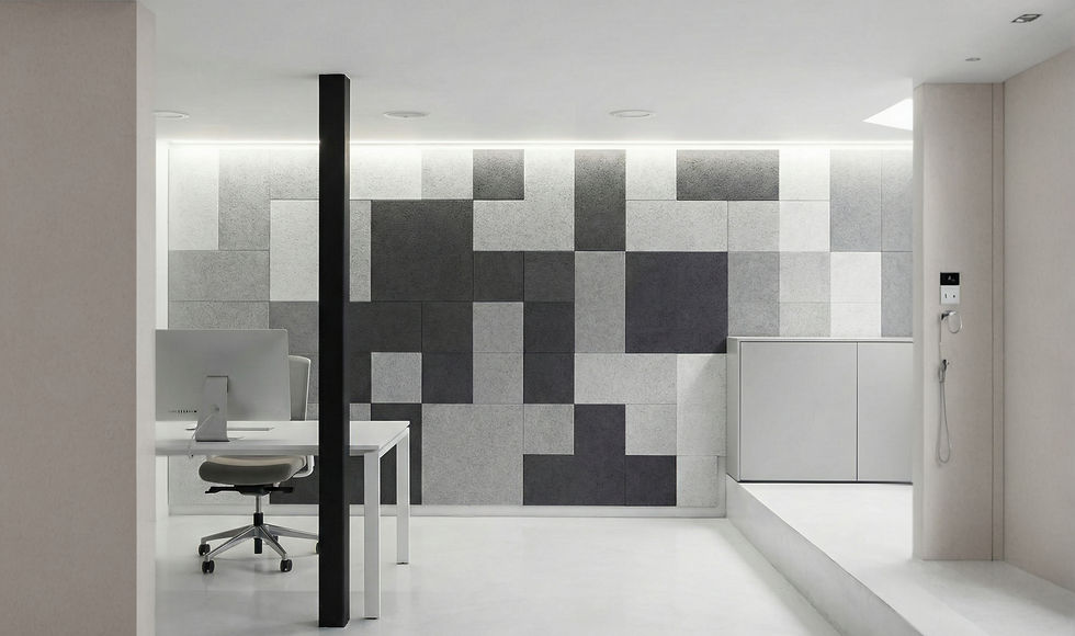 Close-up view of an interior designer selecting acoustic panels for a quiet room