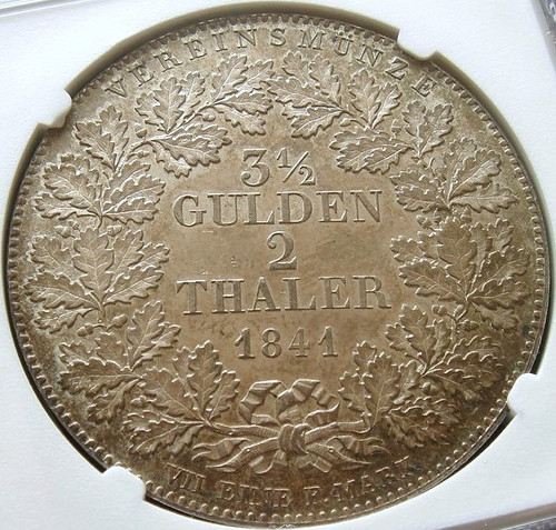 MS62】1841年 ドイツ フランクフルト 都市景観 2ターラー銀貨