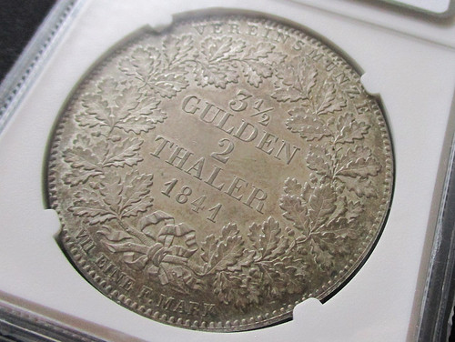 MS62】1841年 ドイツ フランクフルト 都市景観 2ターラー銀貨