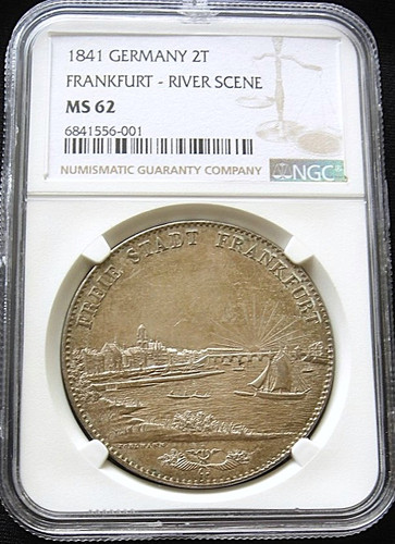 MS62】1841年 ドイツ フランクフルト 都市景観 2ターラー銀貨
