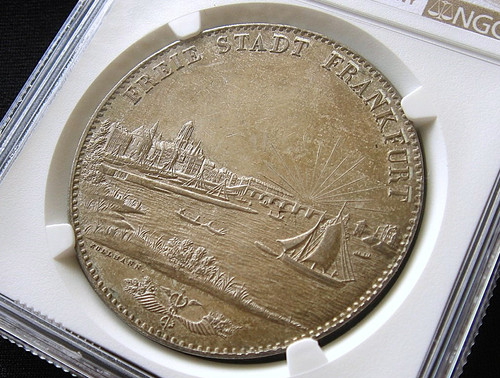 MS62】1841年 ドイツ フランクフルト 都市景観 2ターラー銀貨