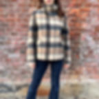 beige checked short coat