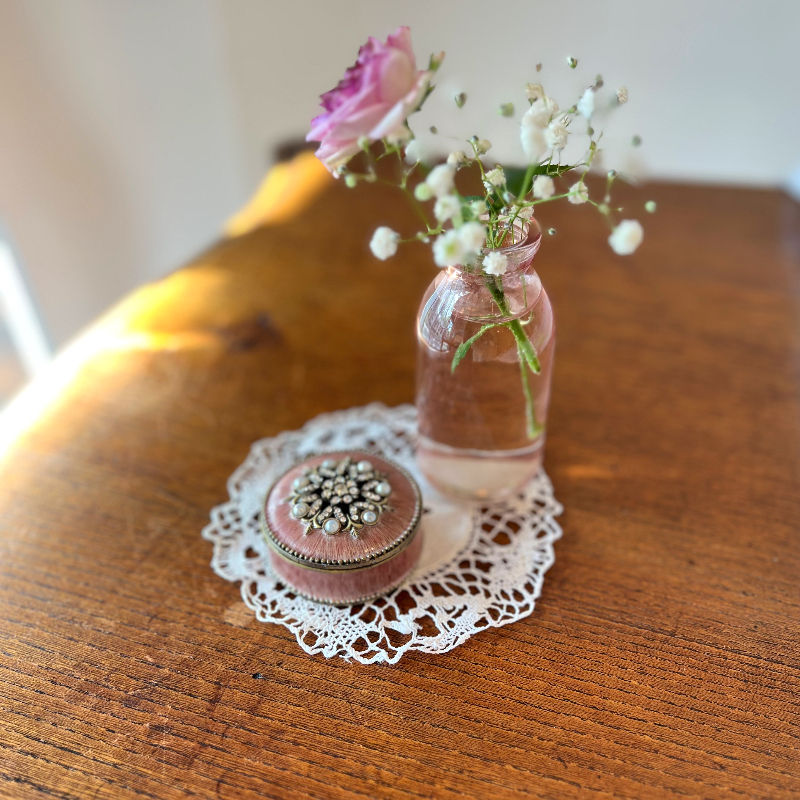 rose pink enamel jewelry box