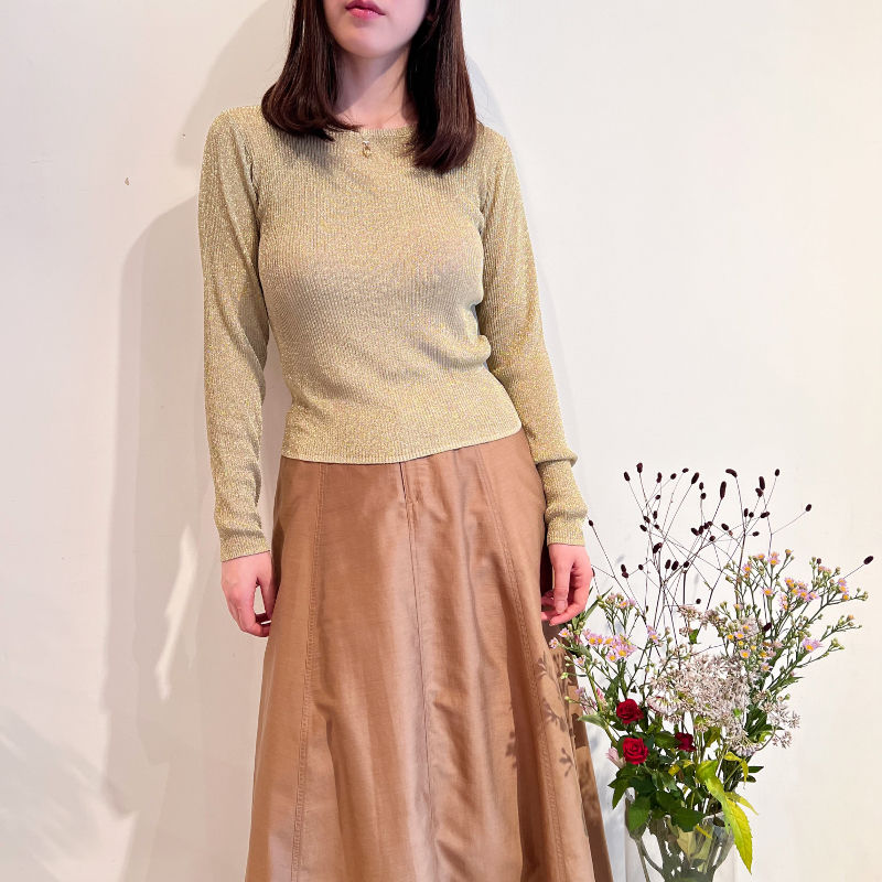 Thumbnail: lame knit top shiny gold