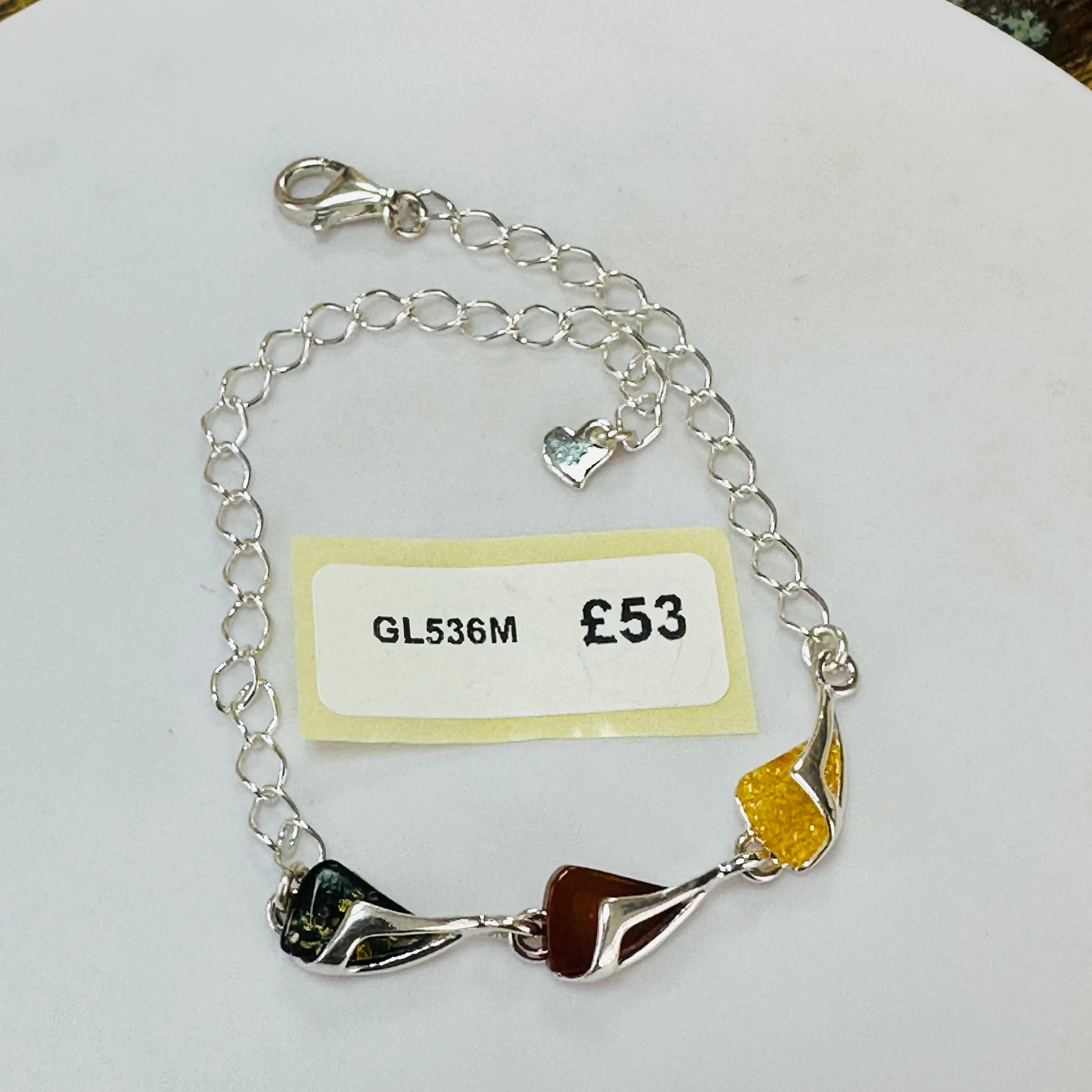 New Sterling silver 3 Amber colour Bracelet