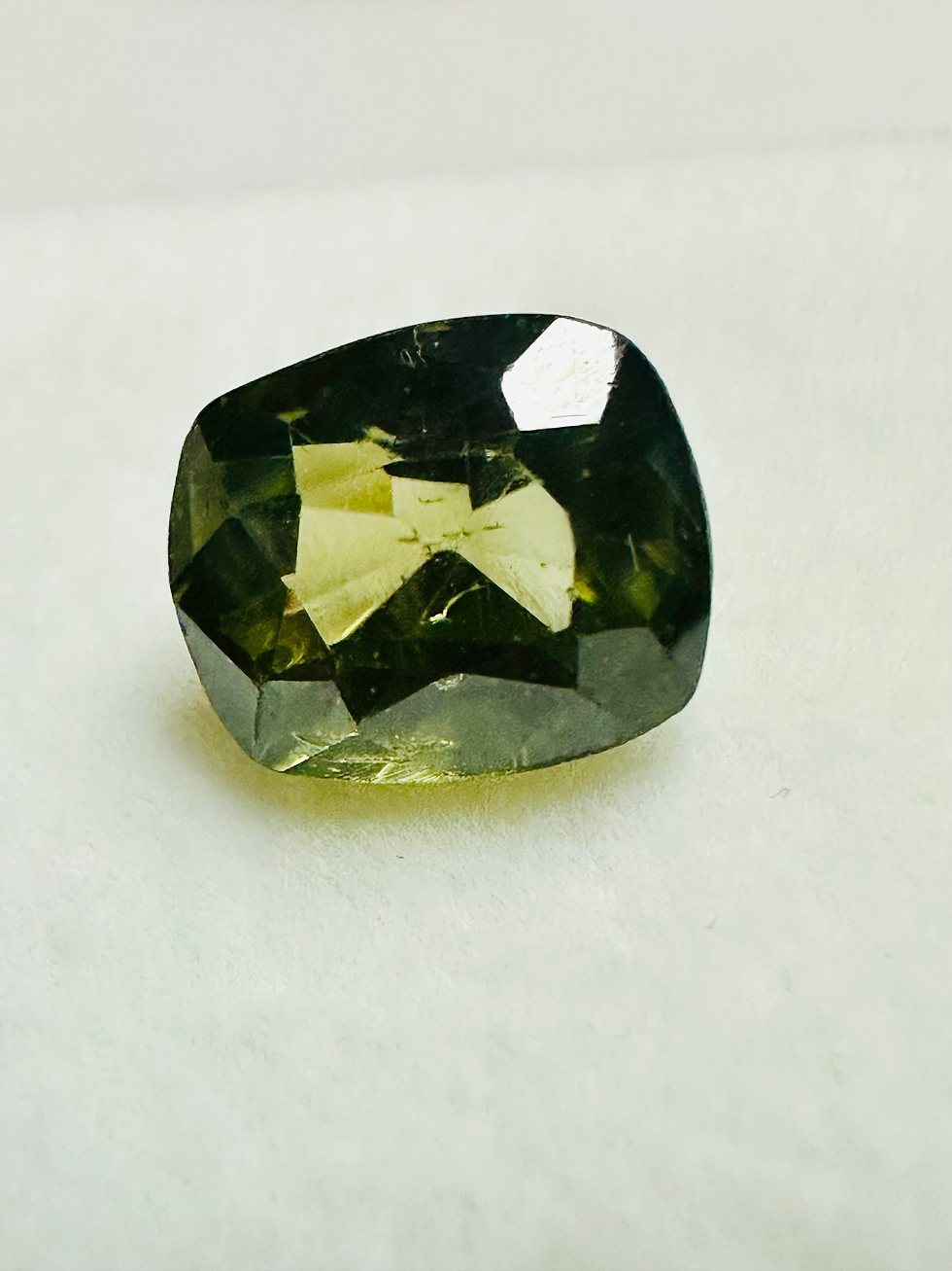 Thumbnail: Green Zircon cushion 8.6mm x 7.2 mm.   3.26cts