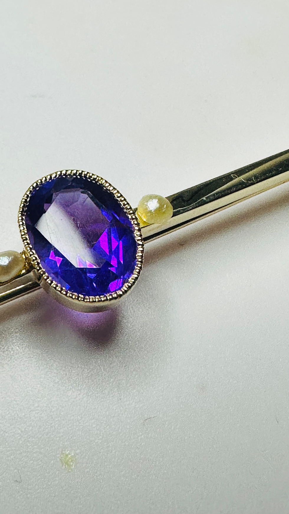 Thumbnail: Antique 14ct Deep Purple amethyst and pearl brooch 54mm