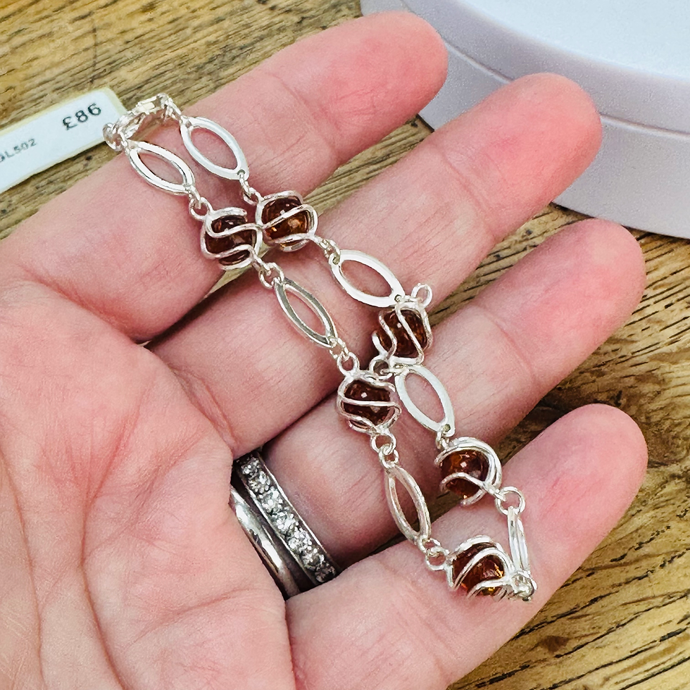 Thumbnail: New Sterling Silver Amber Cognac Bracelet 8 inch adjustable