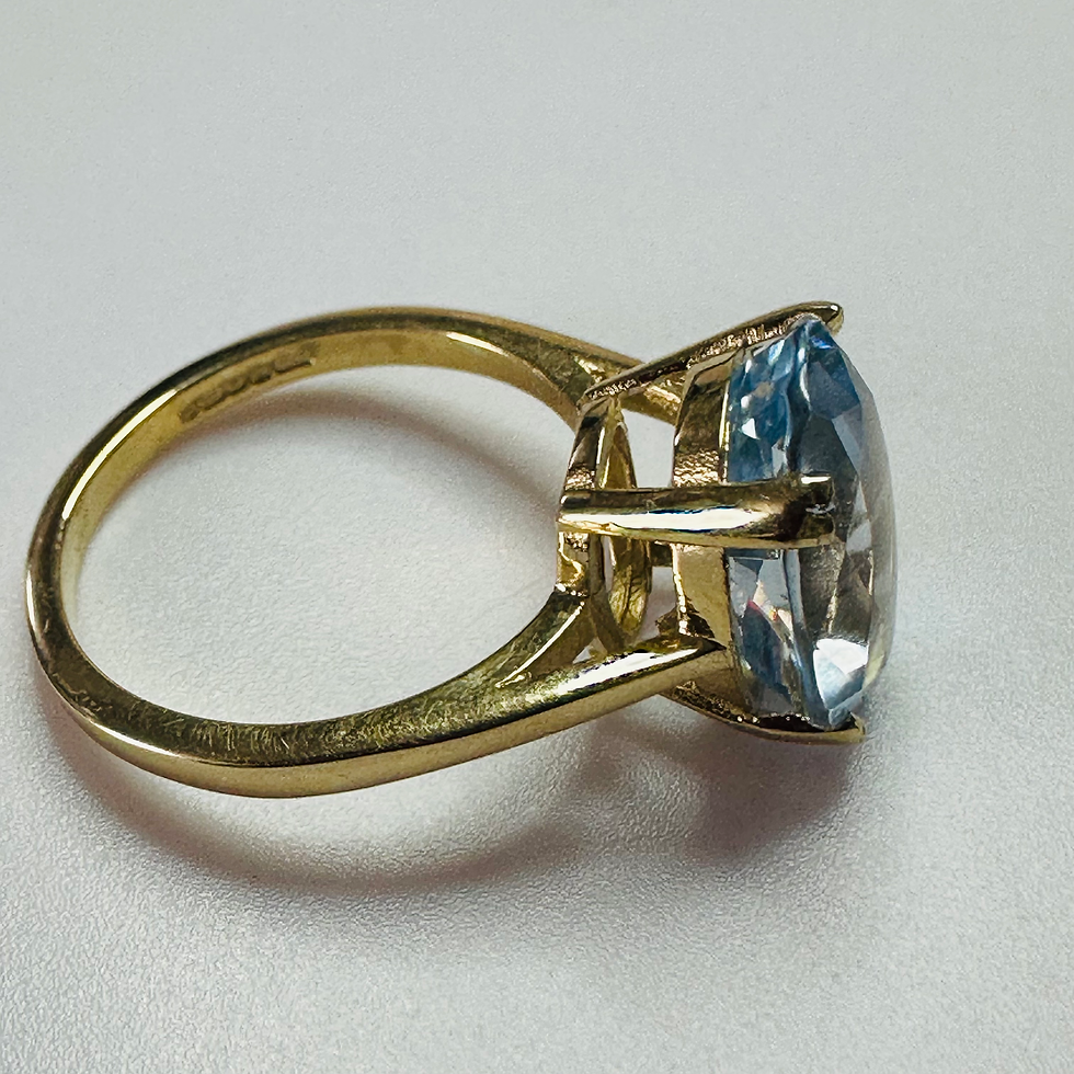 Thumbnail: Hand cut Synthetic Sapphire baby blue 9ct yellow gold ring sizeN