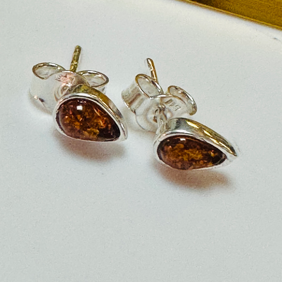 Thumbnail: Sterling silver amber drop studs 