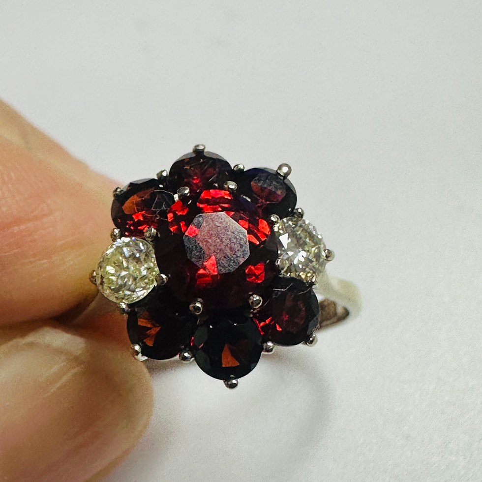 Thumbnail: 18ct white gold Garnet and Diamond cluster ring size V