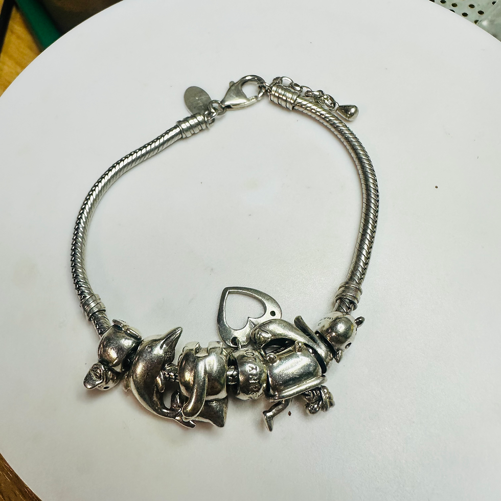 Thumbnail: The charm company 925 charm bracelt with charms lady in bath cat and ghost