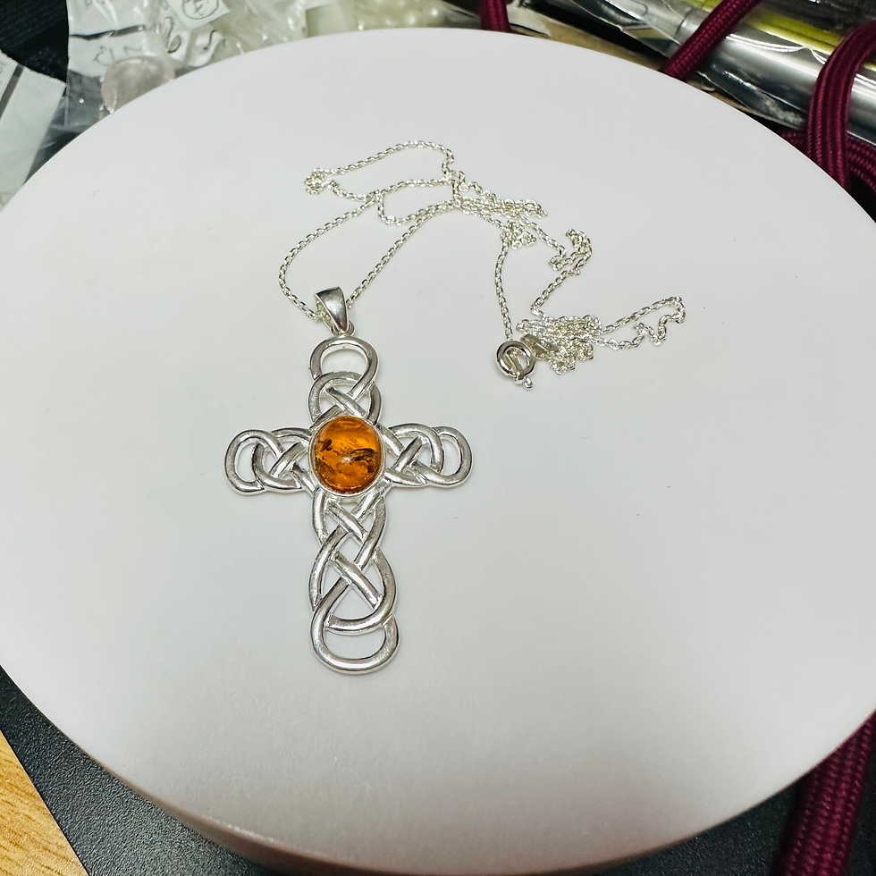 Thumbnail: New Large sterling silver Celtic Amber cross 18inch 