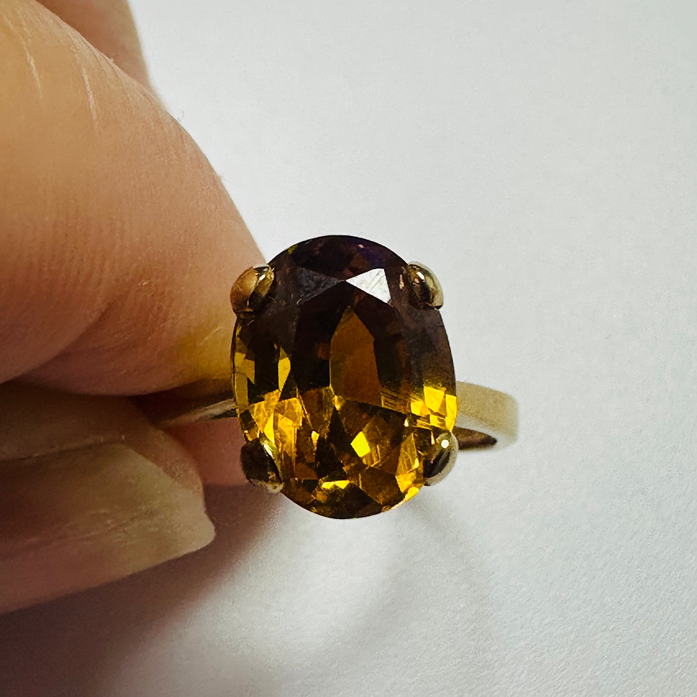 Thumbnail: Hand cut Synthetic Sapphire Golden Yellow 9ct yellow gold ring size M