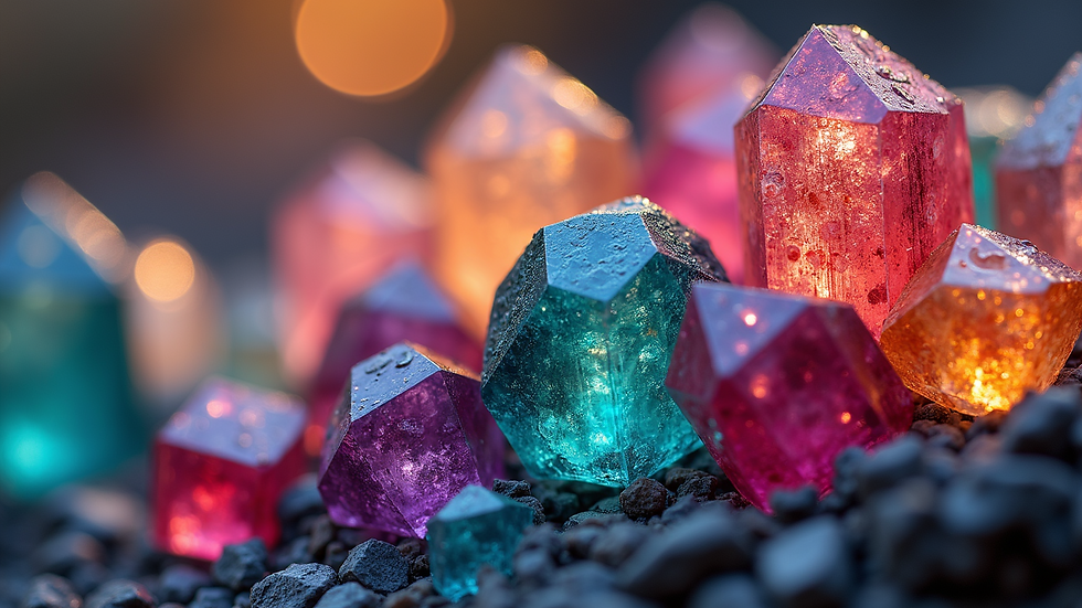 Close-up view of colorful tourmaline crystals arranged artistically