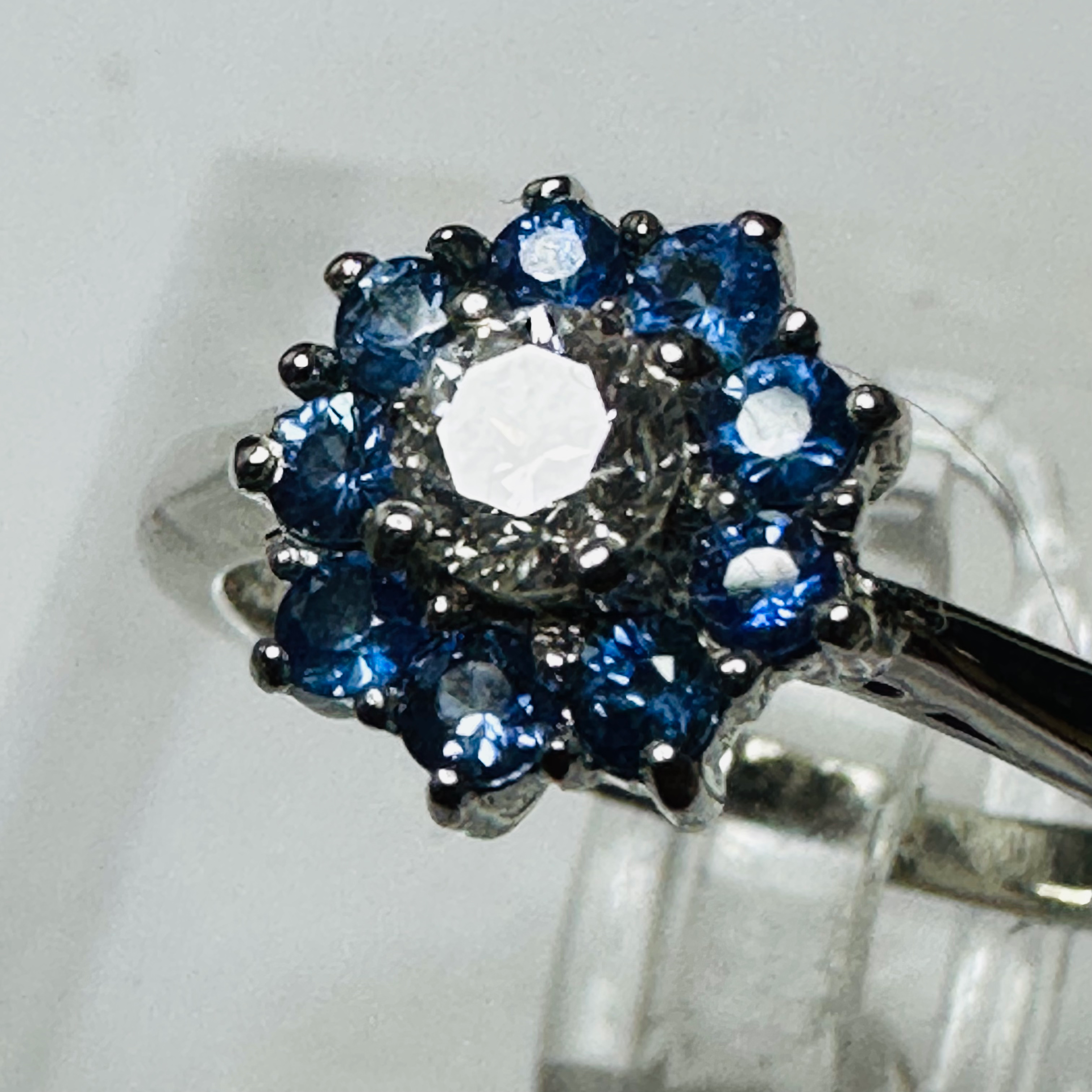 New  Platinum Diamond and Sapphire ring size m