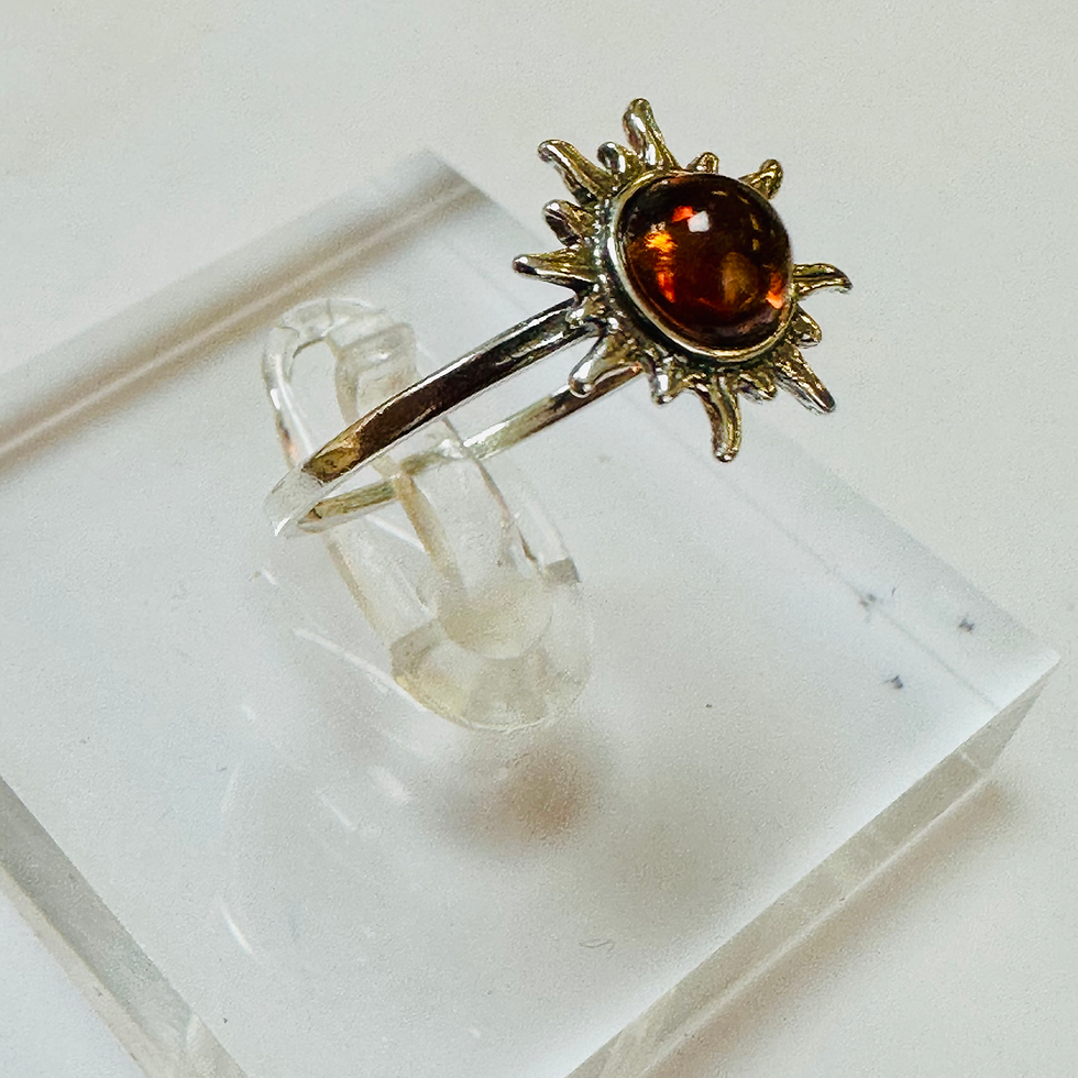 Thumbnail: Sterling silver sunburst Amber ring size S