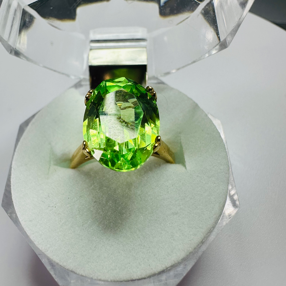 Thumbnail: Hand cut Synthetic Sapphire VIVID GREEN 9ct yellow gold ring size N