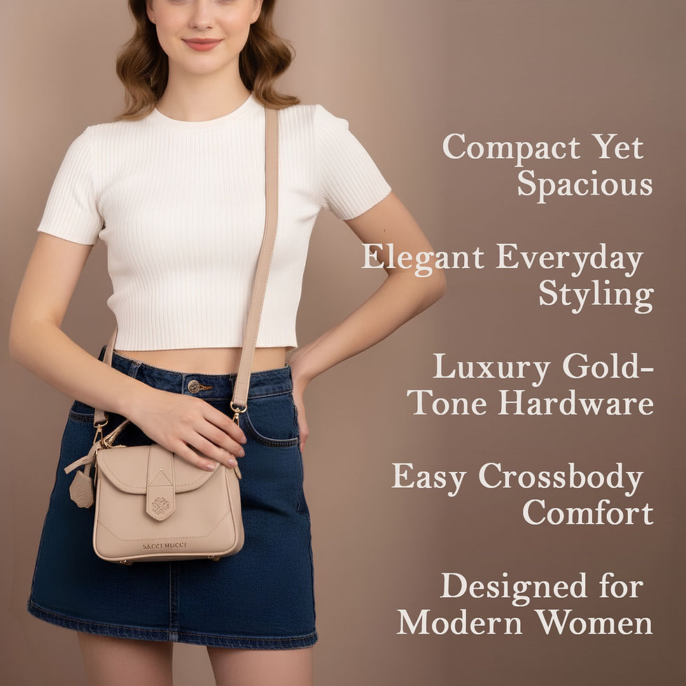 Thumbnail: SACCI MUCCI Women’s Premium Vegan Leather Sling Bag- Soft Nude Beige