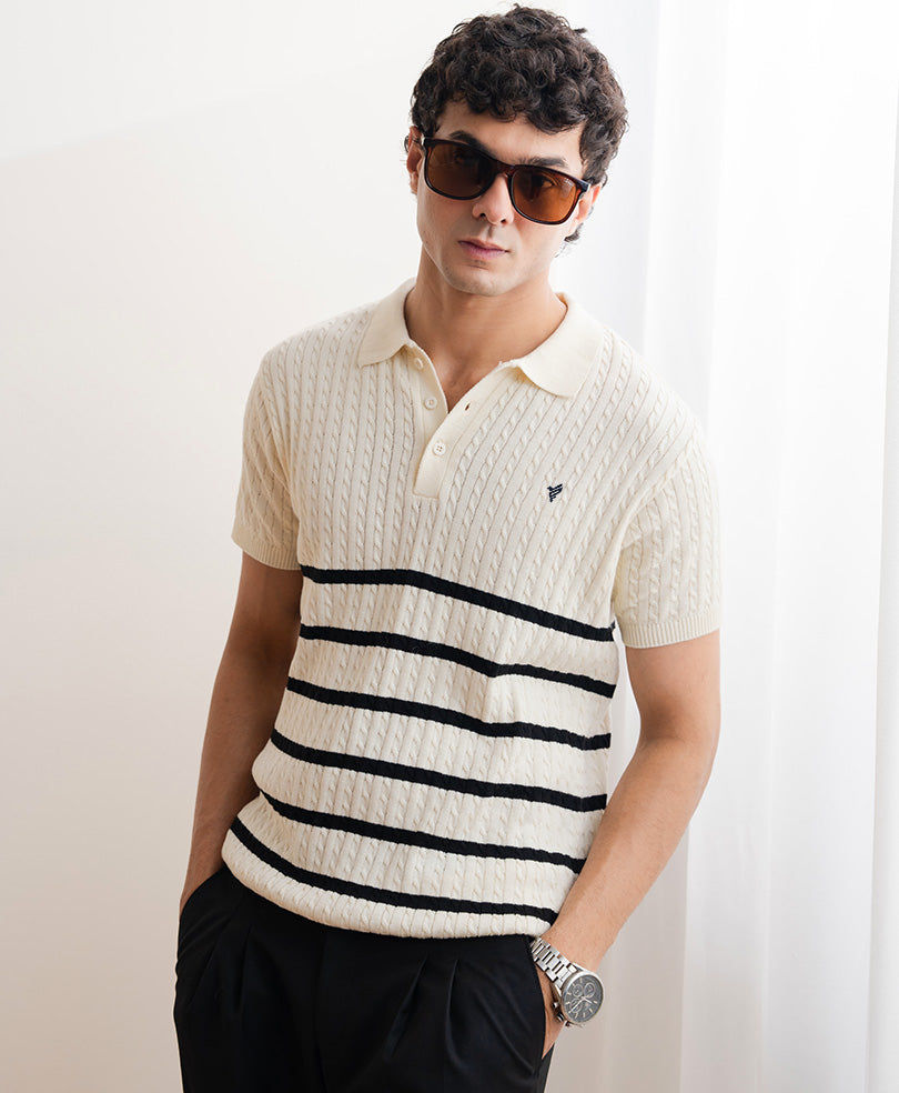 Thumbnail: OFF White Striped Cable Knit POLO