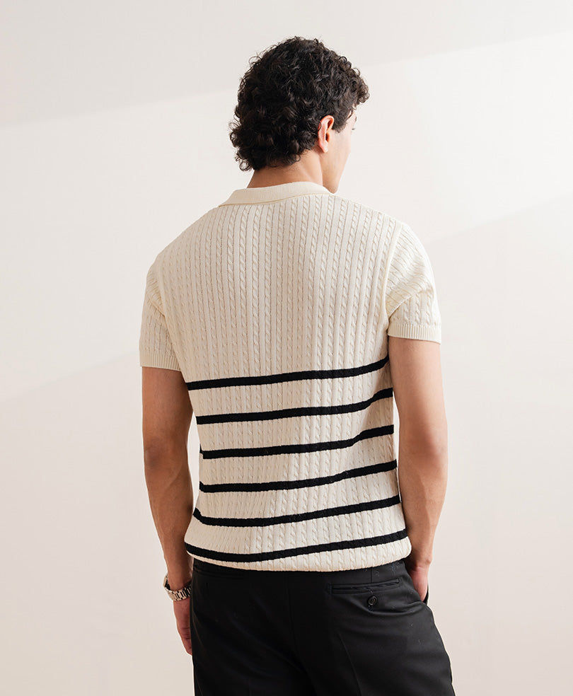 Thumbnail: OFF White Striped Cable Knit POLO