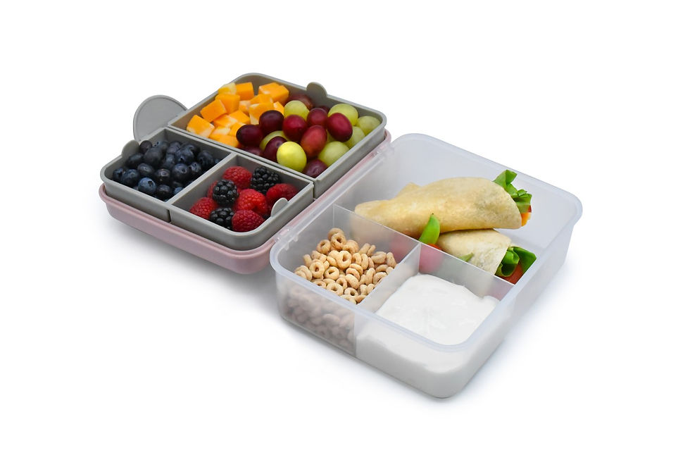 Miniatură: CUTIE PRANZ BENTO 2 NIVELE CU TACAMURI MELII ROZ MOV GRI