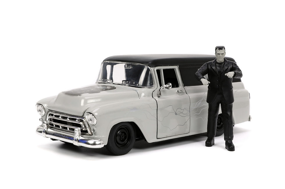 Miniatură: SET MASINUTA 1957 CHEVY SUBURBAN SI FIGURINA FRANKENSTEIN