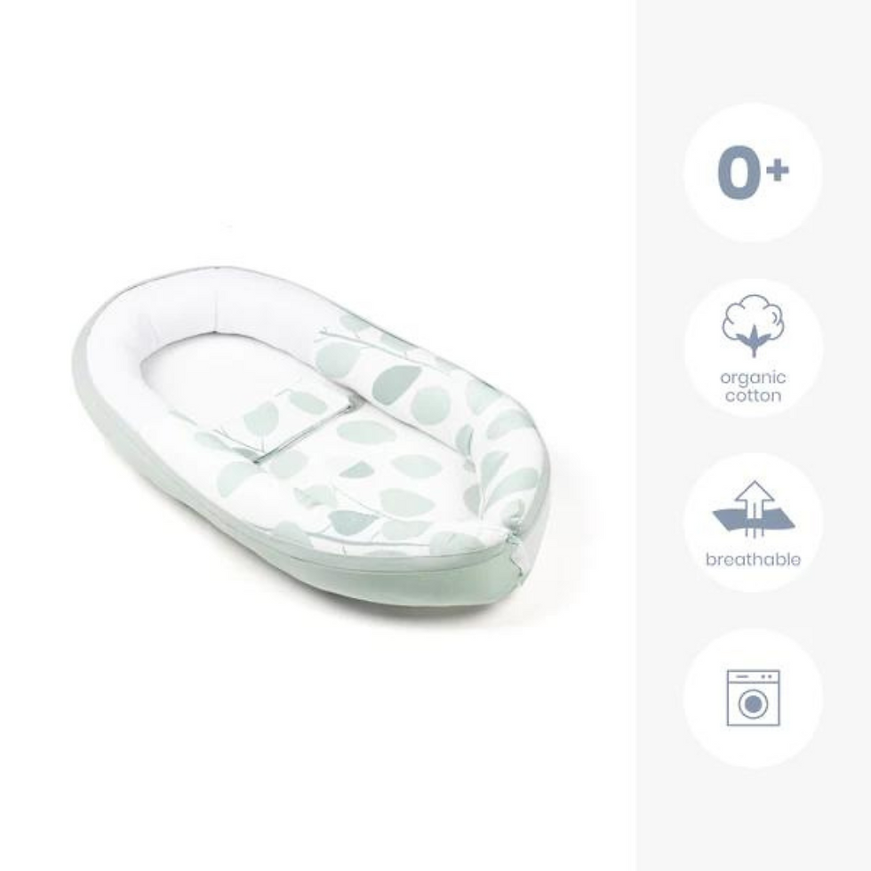 Miniatură: Doomoo - Baby Nest din bumbac organic Cocoon Leaves Aqua Green