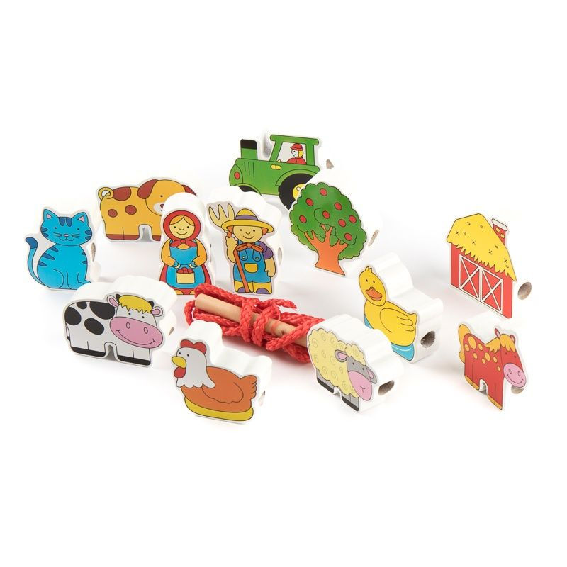 Miniatură: Margele de insirat din lemn, Ferma, Viga Toys