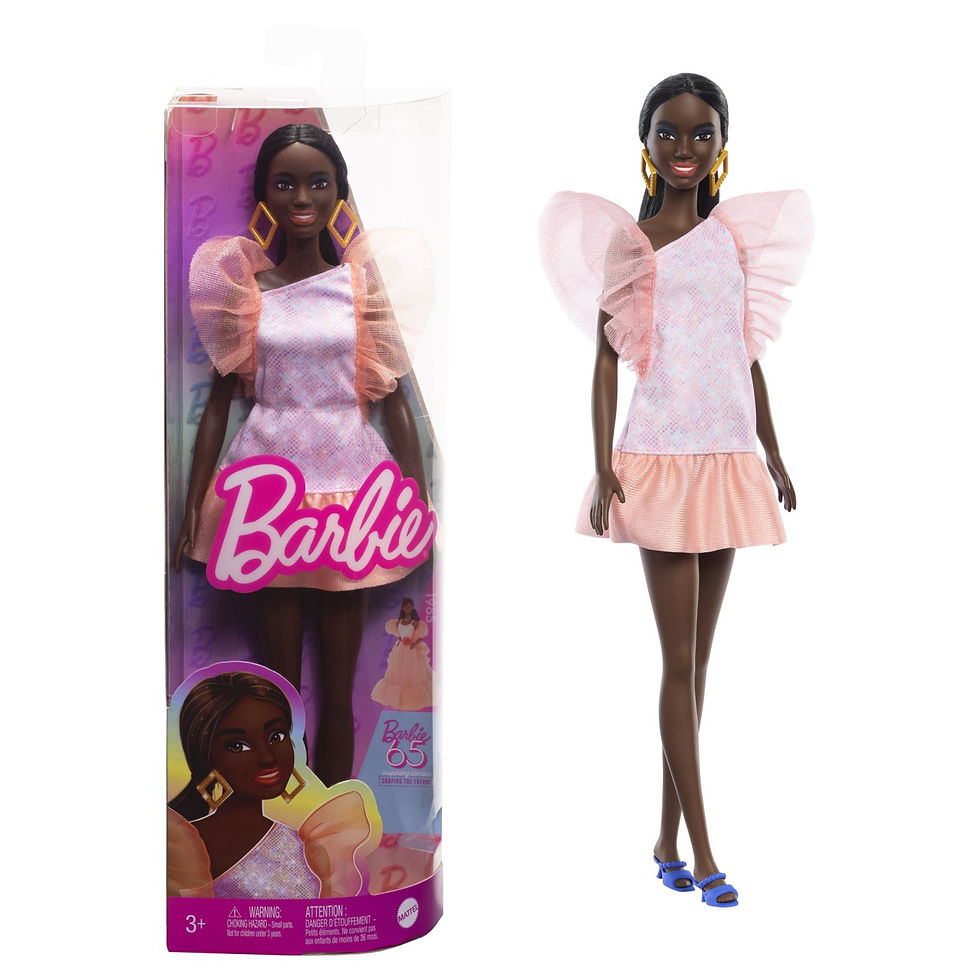 Miniatură: PAPUSA BARBIE FASHIONISTA  AFRO-AMERICANA CU ROCHIE PEACH