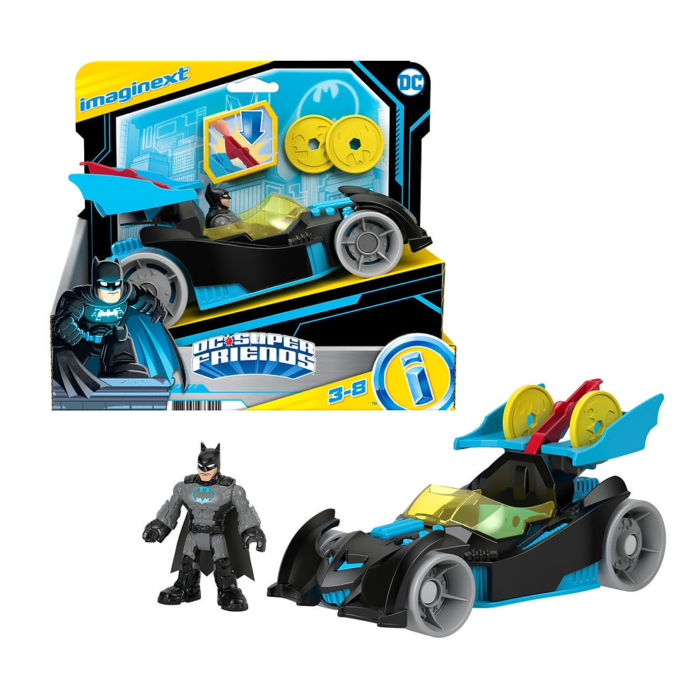 Miniatură: FISHER PRICE IMAGINEXT DC SUPER FRIENDS VEHICUL CU FIGURINA BATMAN CU COSTUM GRI