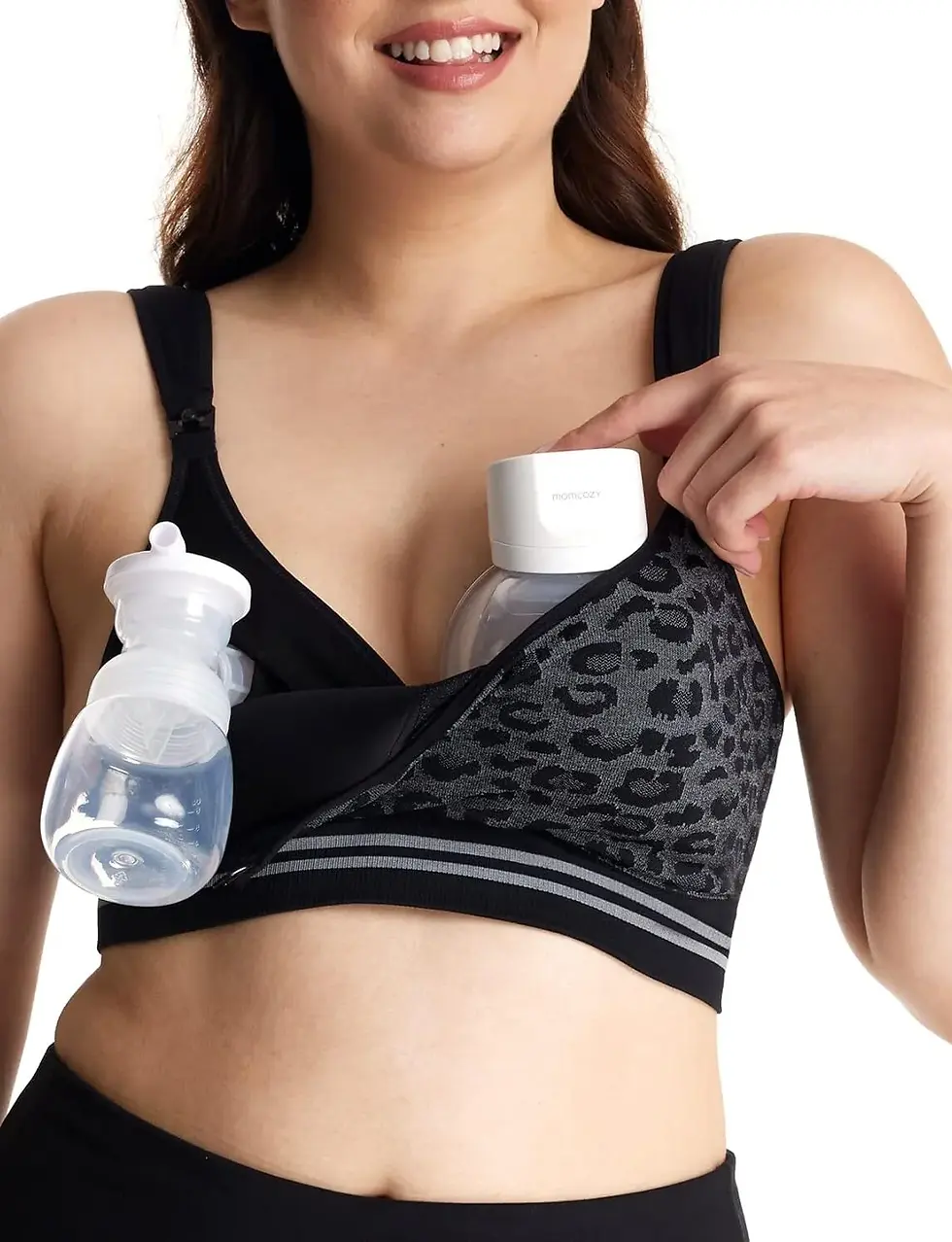 Miniatură: Bustiera Sutien Alaptare  Pompare 4 in 1 fara Cusaturi  -  Leopard Gri Momcozy M
