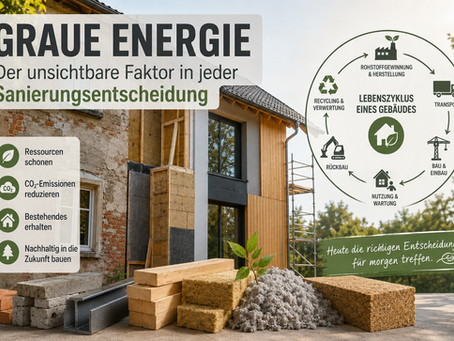 Graue Energie bei der Sanierung – nachhaltige Baustoffe, Lebenszyklus eines Gebäudes und ressourcenschonendes Bauen.