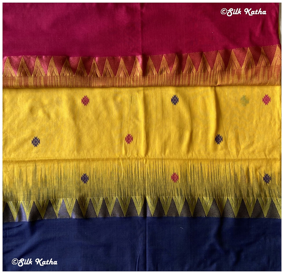 Thumbnail: Haldi Yellow with Dual Colour Border Khadi Bengal Saree with Ikkat pattern