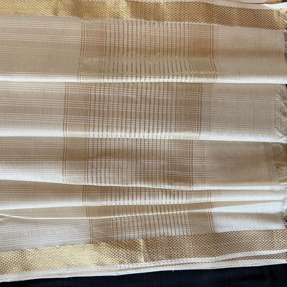 Thumbnail: Off White Cotton Silk Maheshwari Handloom Suit with Zari Border