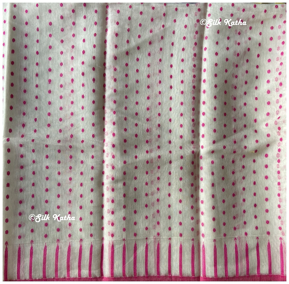 Thumbnail: White and Pink Hazar butti  Jamdani Motif Handwoven Bengal Saree